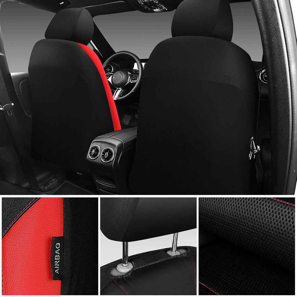 Universal Leather car seat Covers Sport fits Most Cars, SUVs, Trucks, and Vans (Full Set, Black Red)