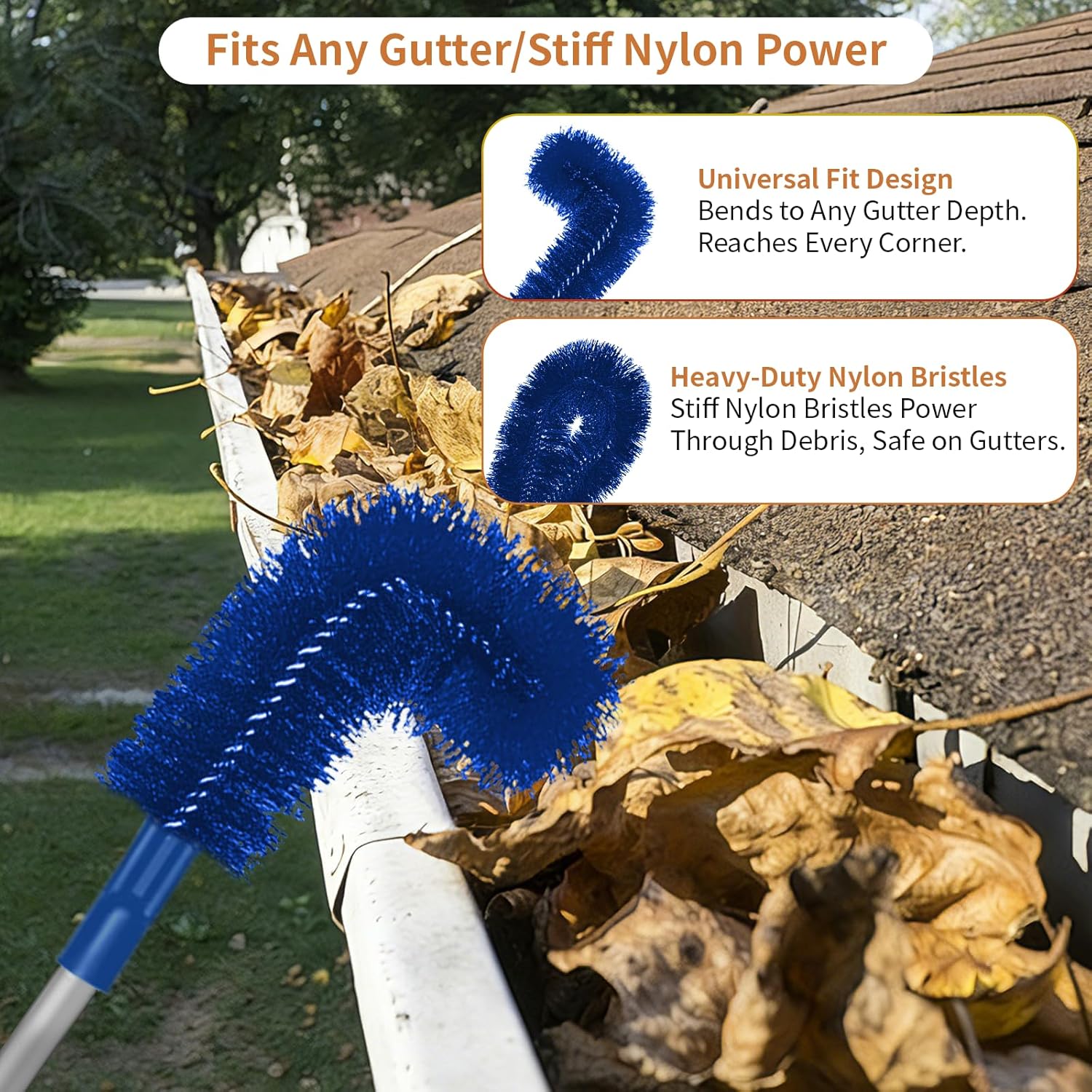 12.9ft Aluminum Gutter Cleaning Tools with Brush & Scoop No Ladder