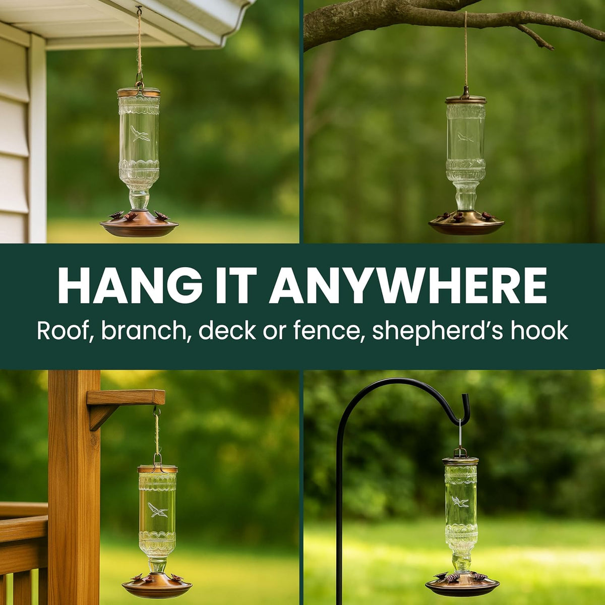 Antique Glass Bottle Hummingbird Feeder - Outdoor Garden Décor Hummingbird Feeder - 8107-1SR - 10 Fl Oz Nectar