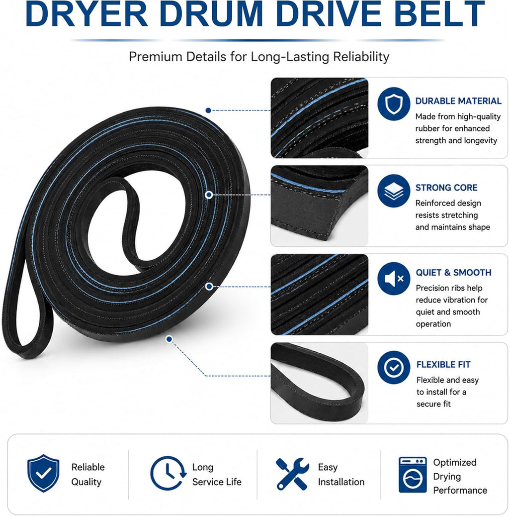 WGD4950HW0 WED4900XW0 WED7300DW1 Dryer Drum Drive Belt for whirlpool WED5300SQ0 WED5600SQ0 WED5010LW1 WGD5300SQ0 WGD4815EW0 WED5010LW0 WED4815EW0 WED4850BW1 WED49STBW1 WGD4815EW3 WGD5010LW3 WED5540SQ0