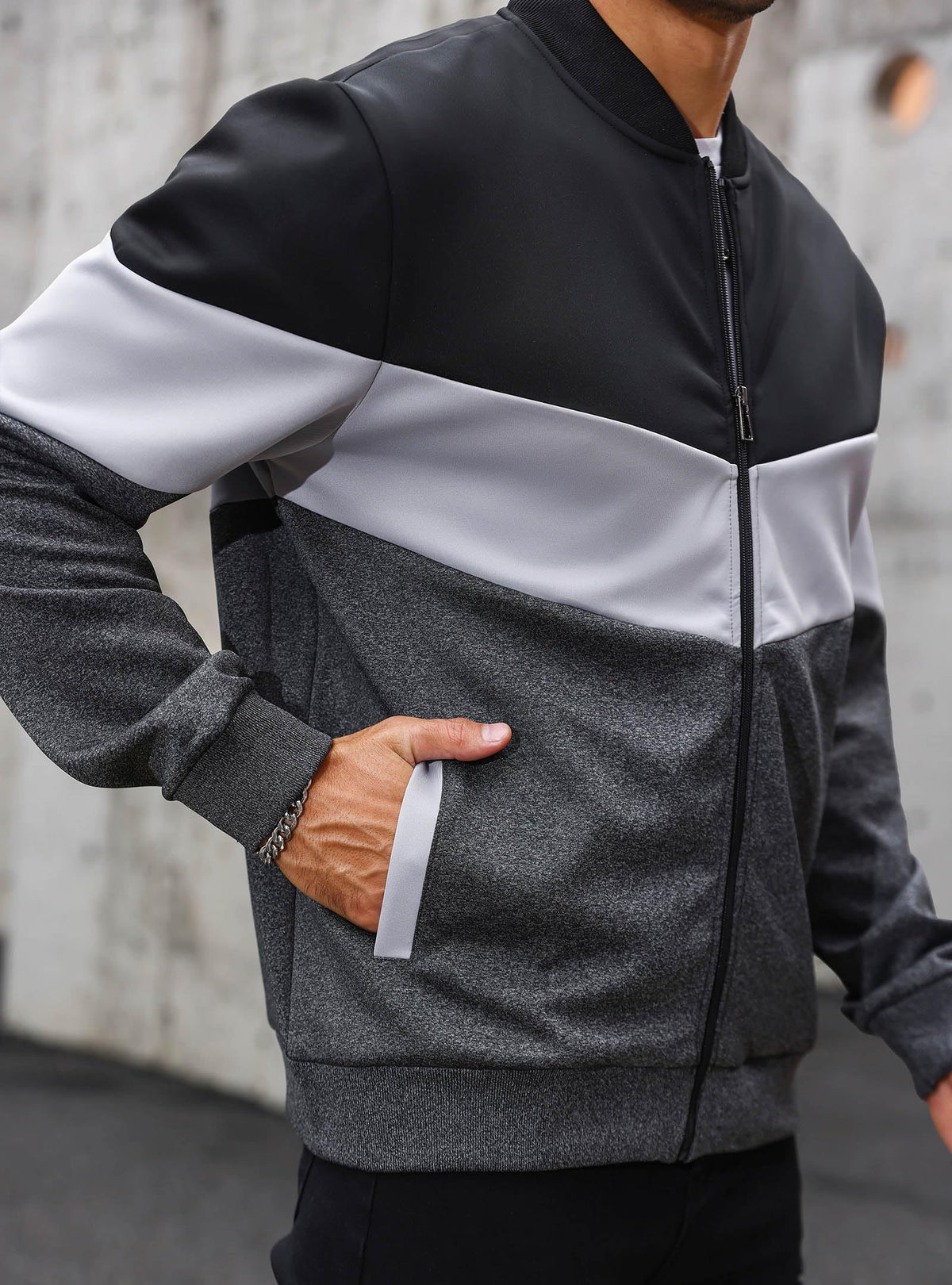 Men's Lightweight Jacket Casual Bomber Jacket Color Block Varsity Coat