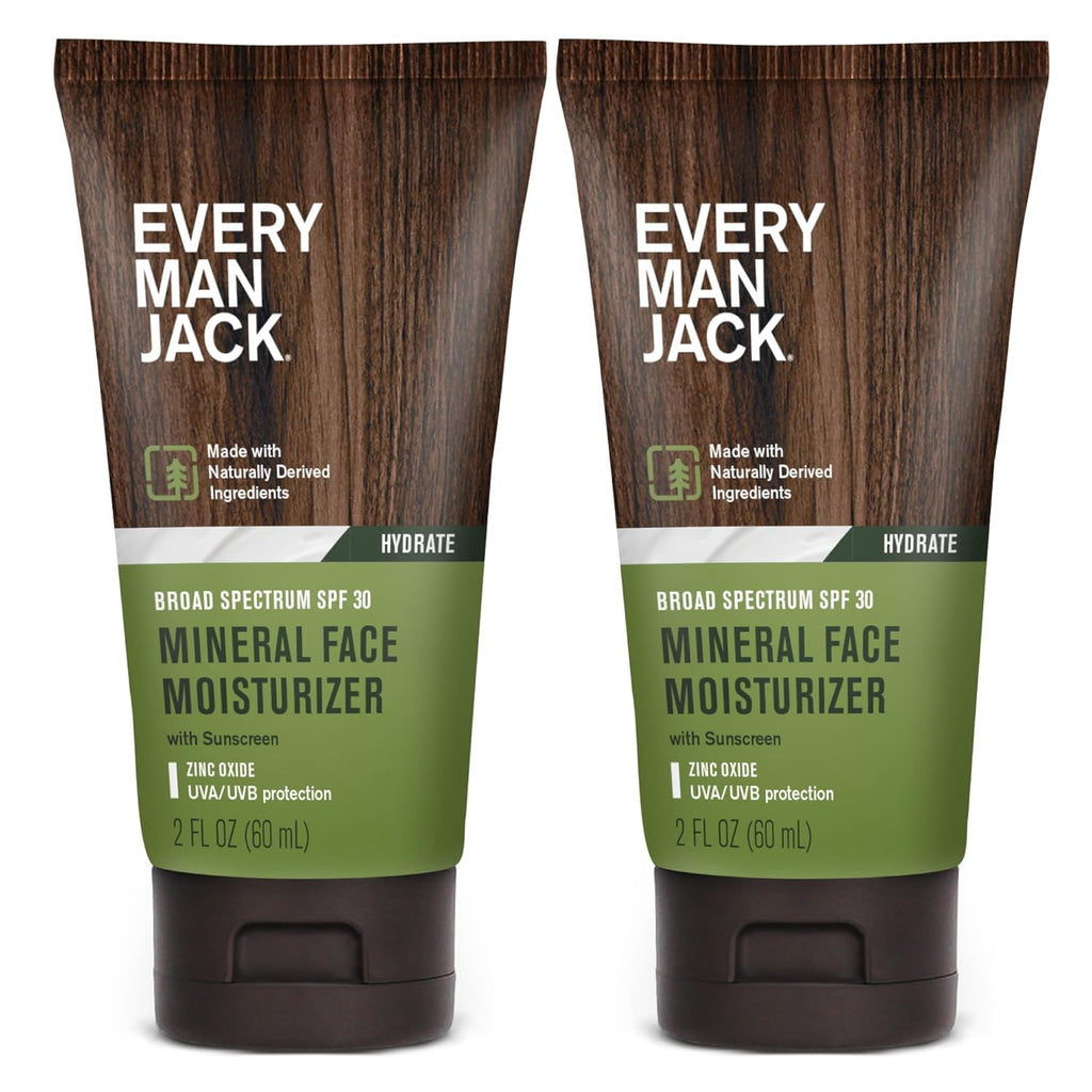 Men's Face Lotion SPF 30 Mineral Sunscreen, Unscented, (2pk) | UVA/UVB Protection, Naturally Derived Zinc Oxide