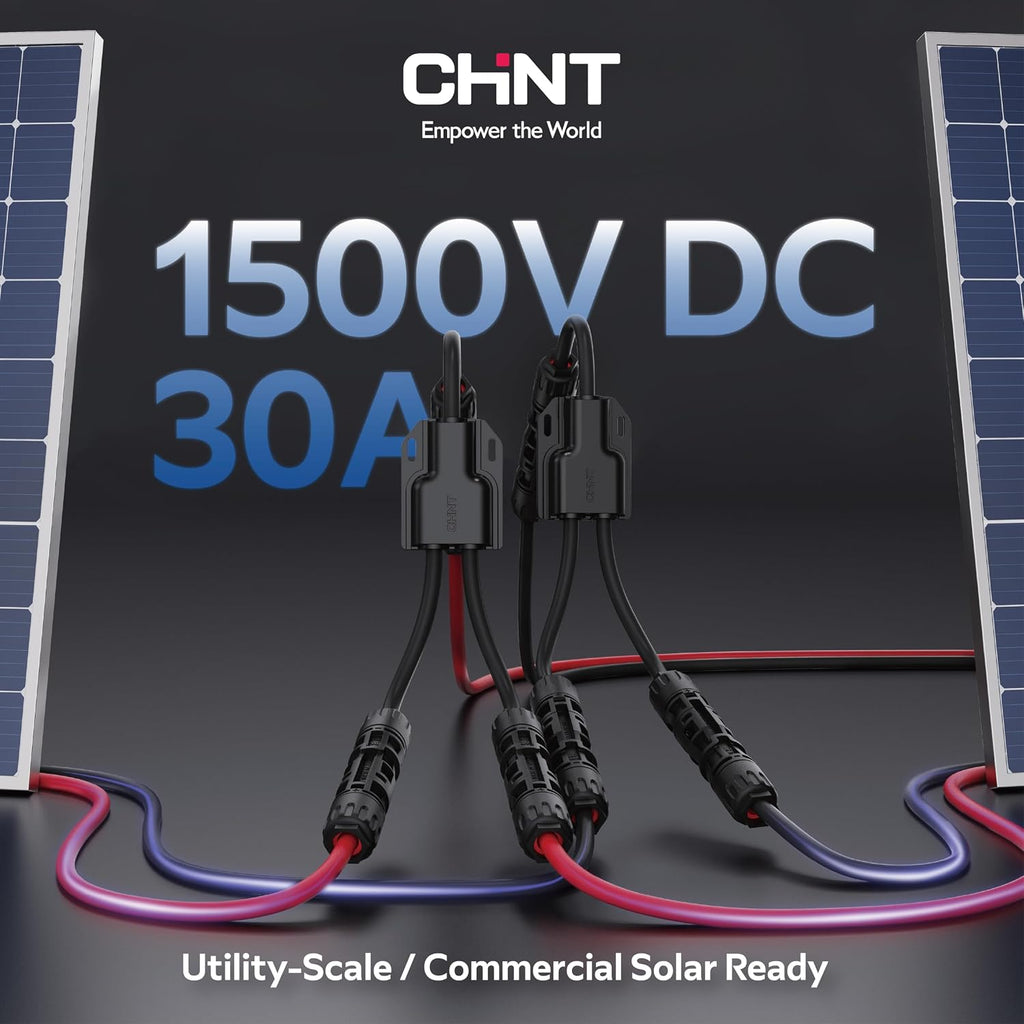 CHINT Solar Y Branch Connector Kit, 10AWG to Dual 12AWG PV Wire, 1500V 30A, UL & TÜV Certified Connectors and Cables
