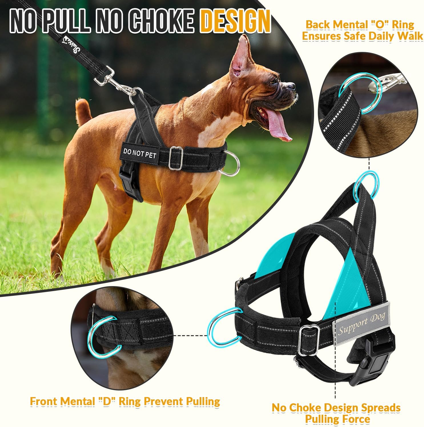 No Pull Dog Harness - Heavy Duty Dog Harness and Leash Set for Medium Large Dogs, Reflective Tactical Harness with