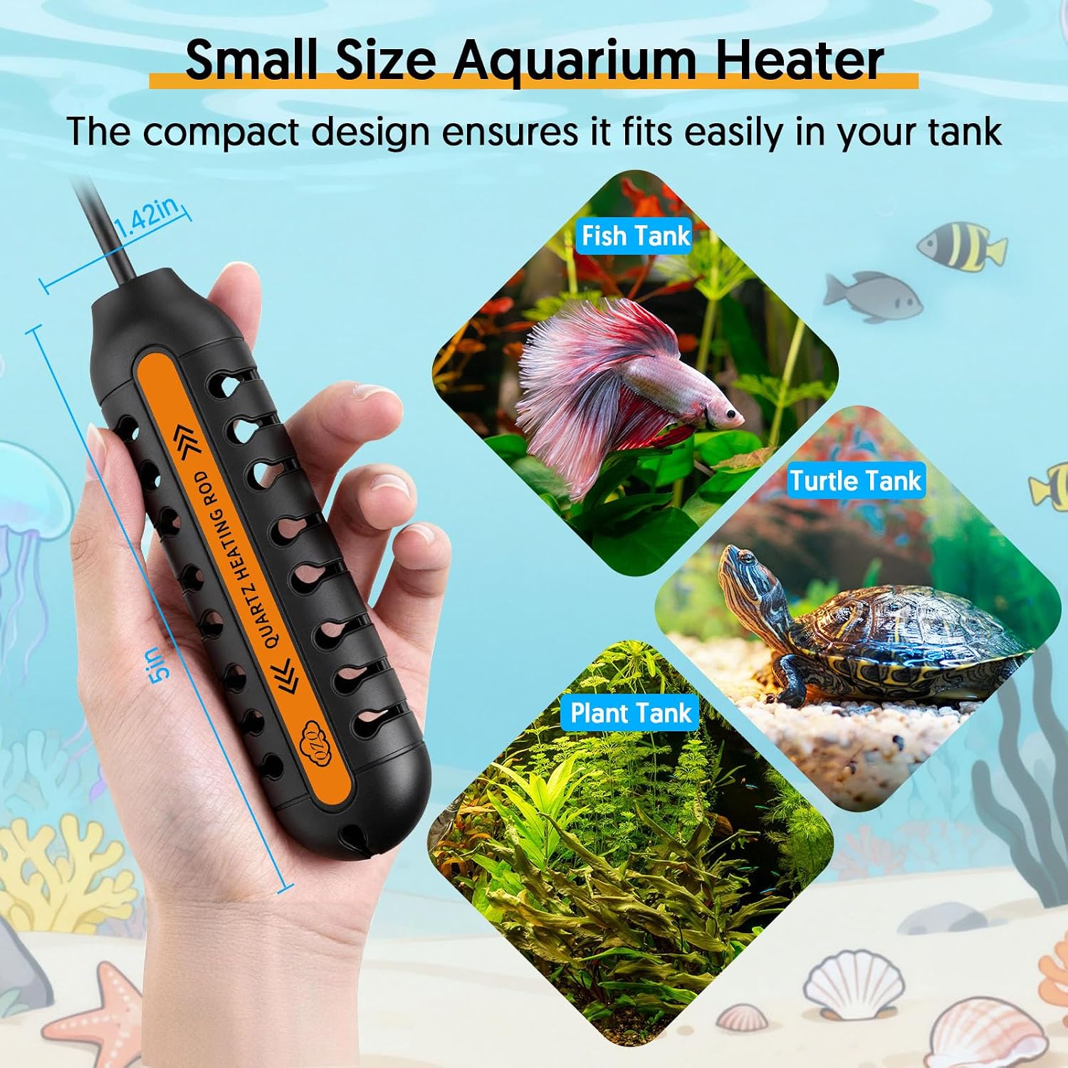 Aquarium Heater, 25W Adjustable Fish Tank Heater with Digital Display | External Temperature Controller, Submersible