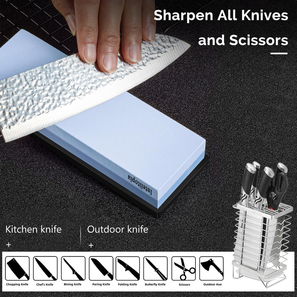 Complete Knife Sharpening Stone Set – Dual Grit Whetstone 400/1000 3000/8000 Knife Sharpener with Leather Strop