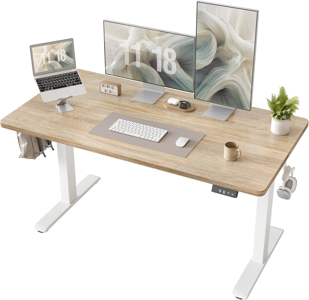 Electric Height Adjustable Standing Desk 47.2×23.6 inch, Sit Stand Desk for Work, Study, Memory Controller, White