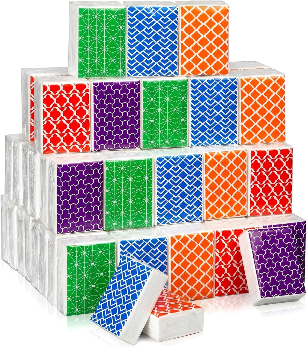 20 Pack Mini Pocket Tissues Travel Packs Bulk, Multicolor