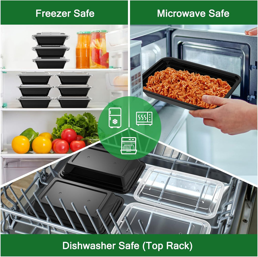 50 Pack (100-Piece) 28 oz Meal Prep Containers Reusable with Lids
