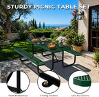 6FT Rectangular Steel Outdoor Picnic Table, Commercial Picnic Table Bench Set with Umbrella Hole, Weather-Resistant
