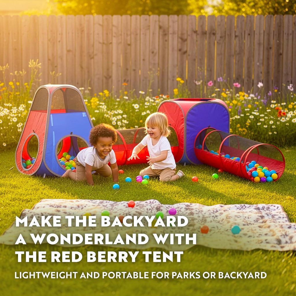 4pc Pop Up Play Tent and Tunnel Bundle for Toddlers and Kids - Indoor & Outdoor Playhouse with Storage Bag, Red & Blue