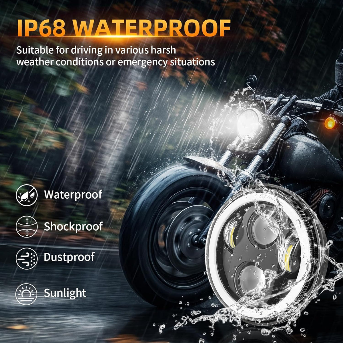 130W 36V 5-3/4 5.75 Inch Headlight fit for Honda Shadow,IP68,1PCS