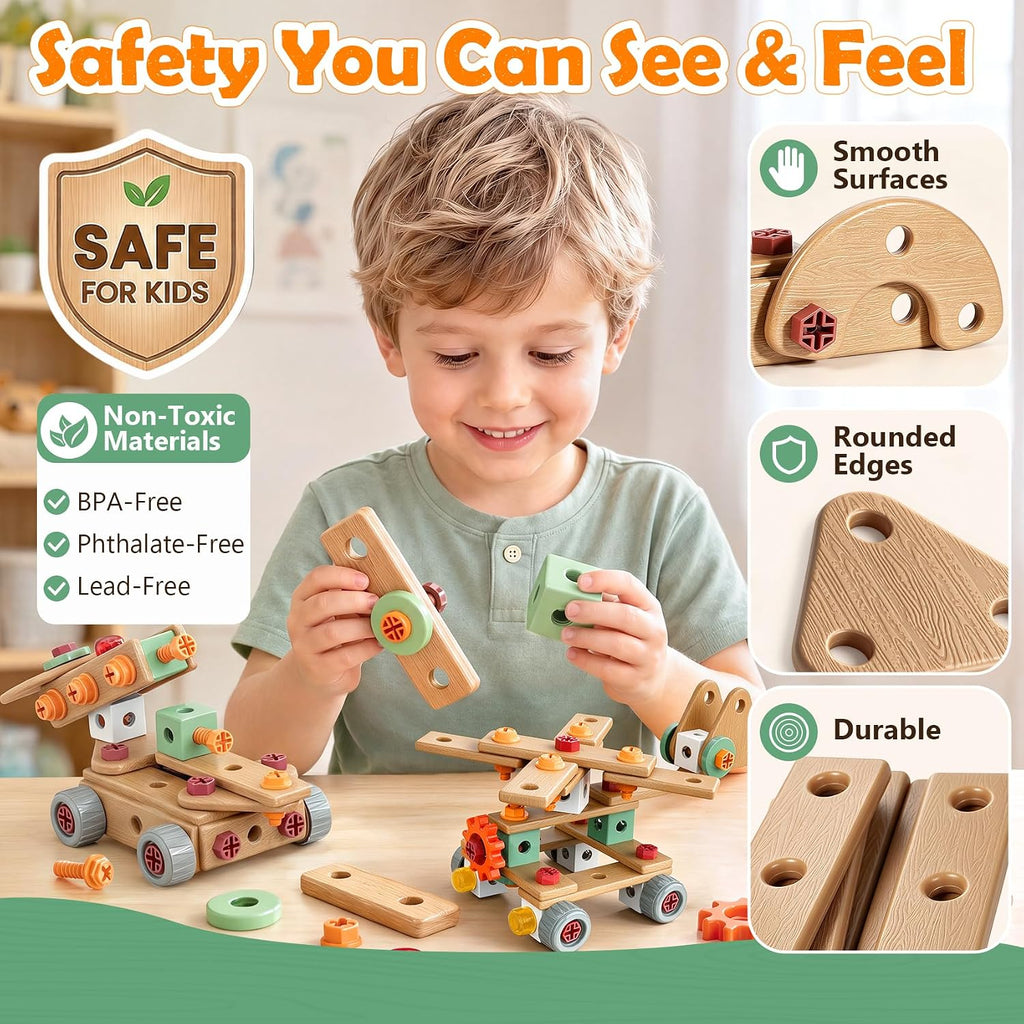 Kids Tool Set with Drill & Toolbox, 160PCS STEM Construction Building Toys