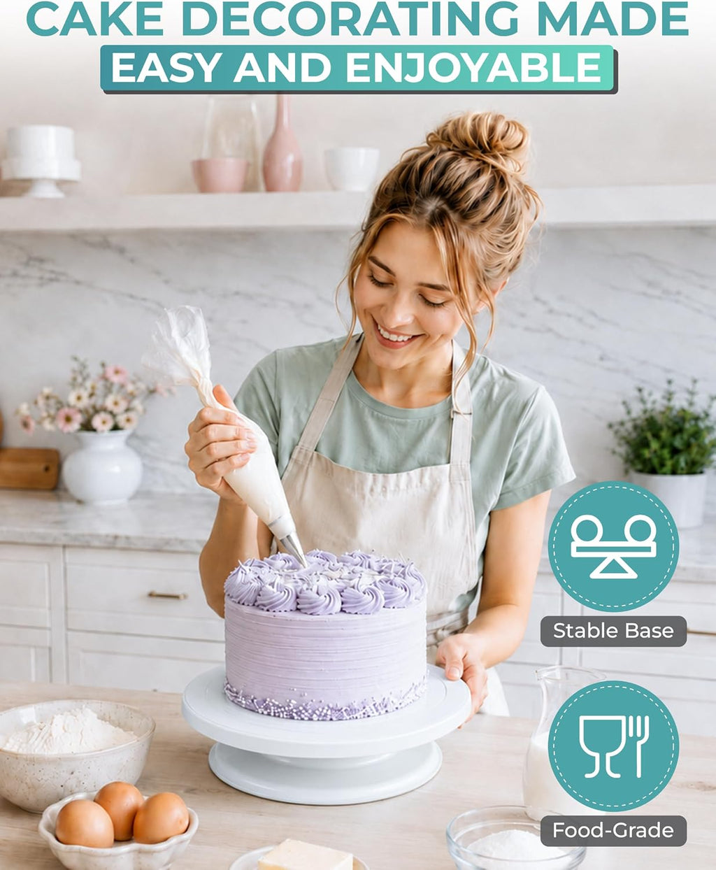 11 Inch Plastic Cake Decorating Turntable, Rotating Cake Stand for Beginners, Smooth Clockwise & Counterclockwise