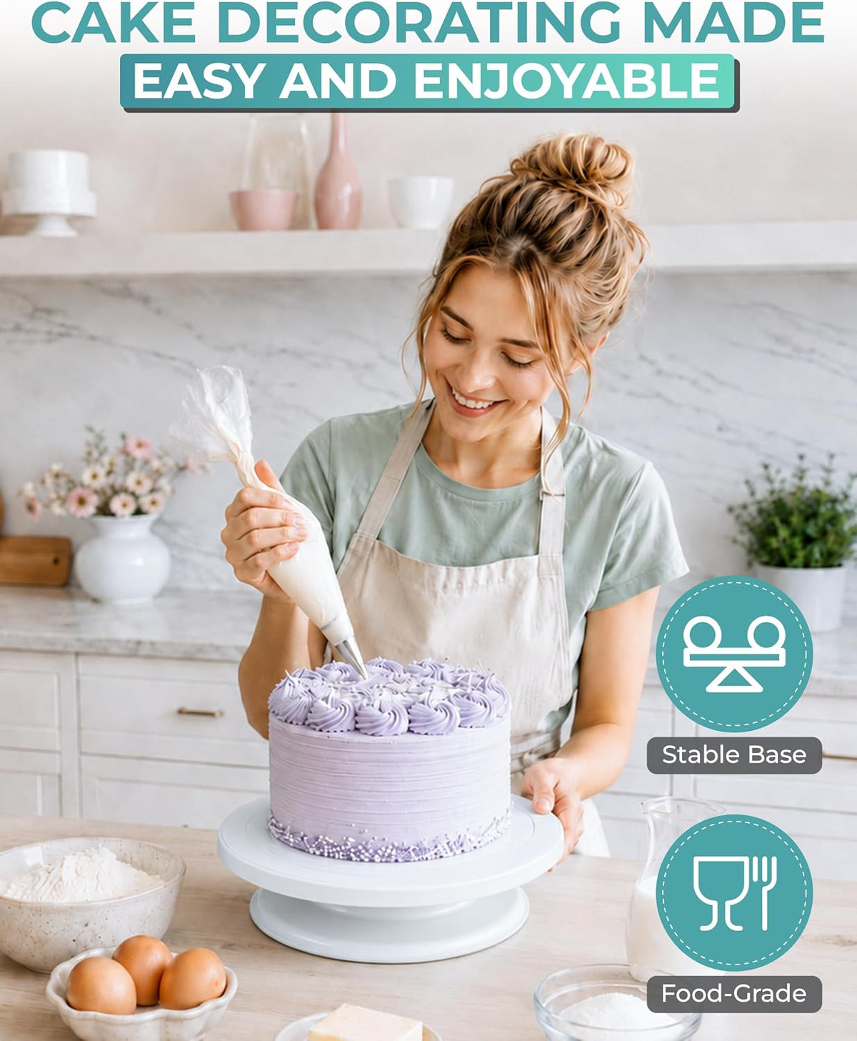 11 Inch Plastic Cake Decorating Turntable, Rotating Cake Stand for Beginners, Smooth Clockwise & Counterclockwise