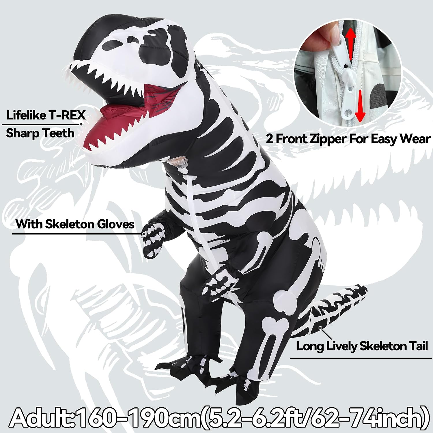 Inflatable Dinosaur Skeleton Costume for Adult Halloween T Rex Skeleton Blow Up costumes Men Women Cosplay Party