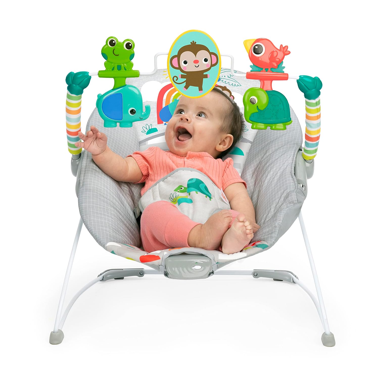 Playful Paradise Comfy Baby Bouncer Seat with Soothing Vibration and Toys, Unisex, 0-6 Months