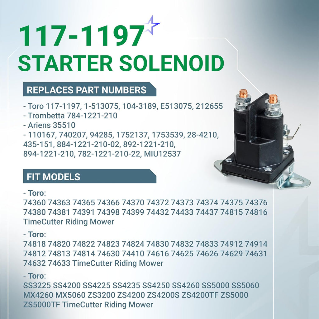 BlueStars 12V 4-Terminal 117-1197 Starter Solenoid - for Exmark Toro
