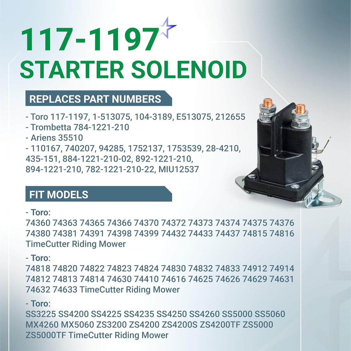 BlueStars 12V 4-Terminal 117-1197 Starter Solenoid - for Exmark Toro