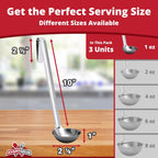 Super Sturdy, Ergonomic 1 Oz. Soup Ladle 3 Pk. Stainless Steel Ladles with Long Handles. Best Kitchen Accessories for