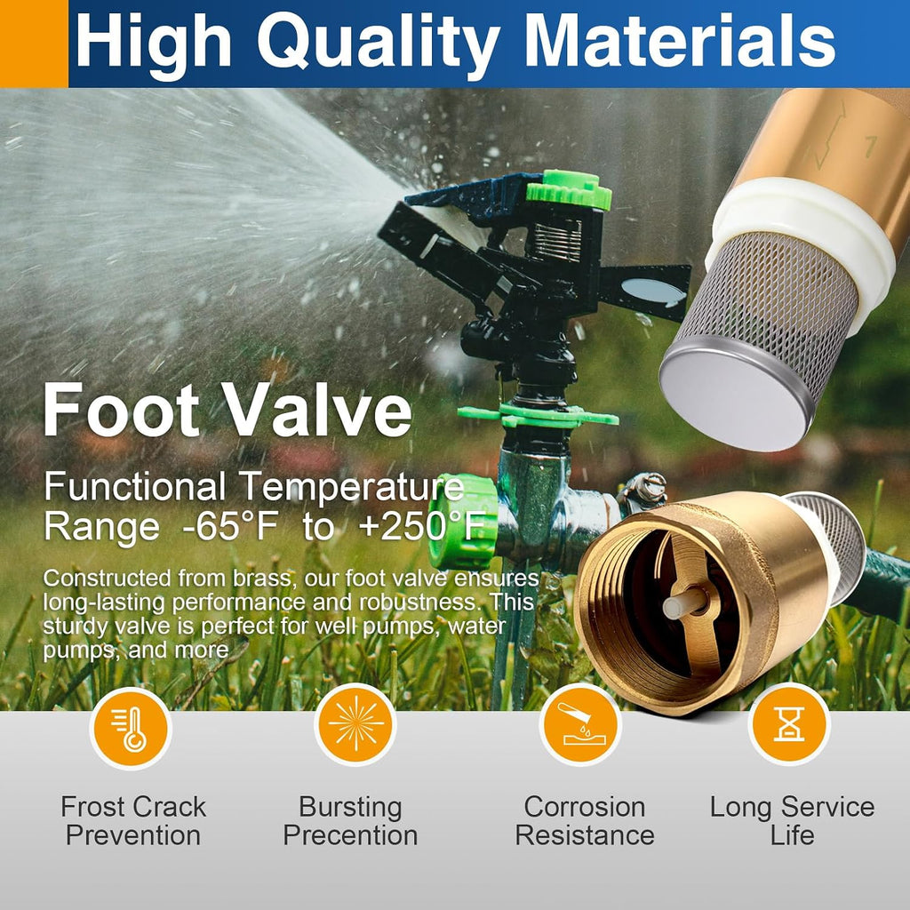 2 Pack 1" DN25 Brass Foot Valve with Strainer, Check Valve