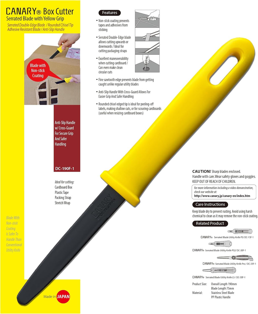 Cardboard Cutter with Non-Stick Coated Blade - 7.5" Box Cutter Utility Knife for Breaking Down Boxes & Opening