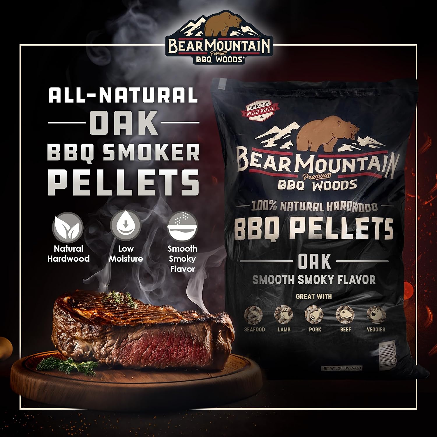 Bear Mountain BBQ Premium All Natural Oak Wood Smoker Pellets for Smoker Grill, Outdoor Gas, Charcoal, and Electric