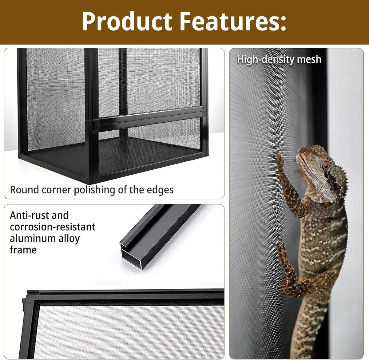 Reptile Enclosure 45 Gallon 32"x18"x18" Vertical Open-Air Mesh Tank Cage for Bearded