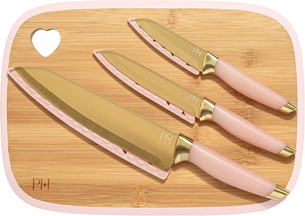 Bamboo Cutting Board for Kitchen, Reversible Cutting Board and Cutlery Set with High Carbon Stainless Steel Knives