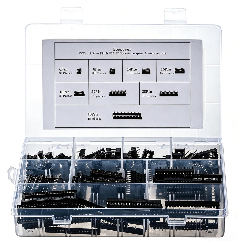 150Pcs 2.54mm Pitch IC Socket Adaptor Kit 6 8 14 16 18 24 28 40Pin
