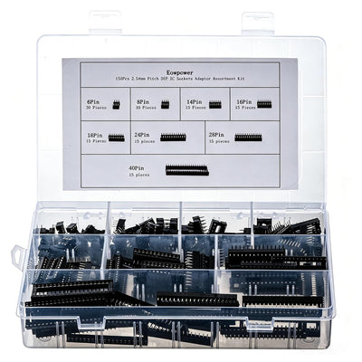 150Pcs 2.54mm Pitch IC Socket Adaptor Kit 6 8 14 16 18 24 28 40Pin