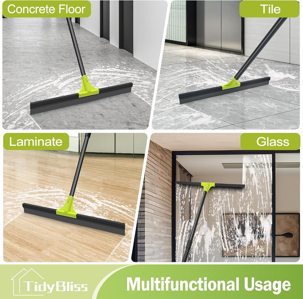 Floor Squeegee Heavy Duty, 24” Rubber Foam Water Scraper Broom, Epoxy Wiper Mop with 62 inches Long Handle for
