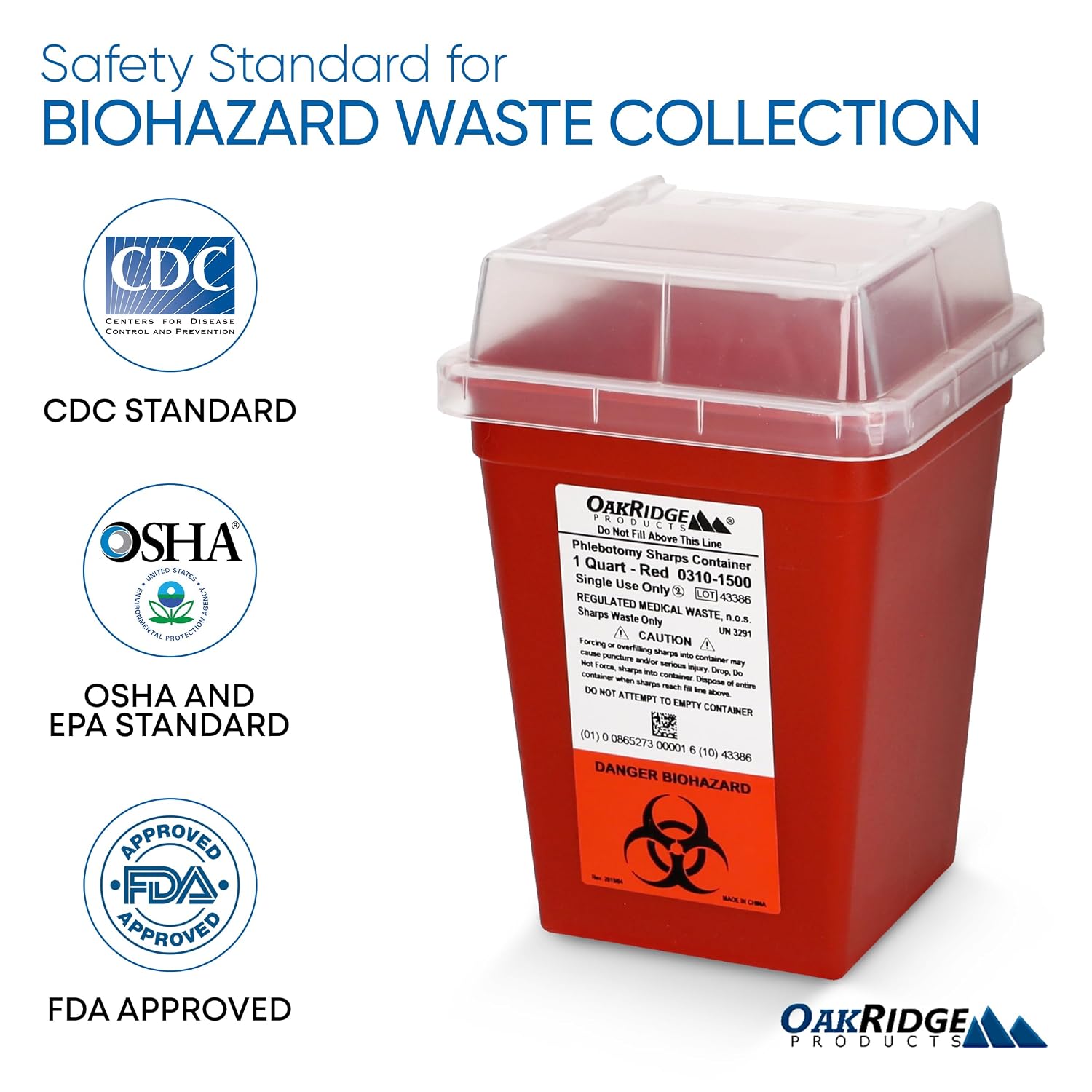 Sharps Container for Home Use and Professional 1 Quart (3-Pack), Biohazard Needle and Syringe Disposal, Small