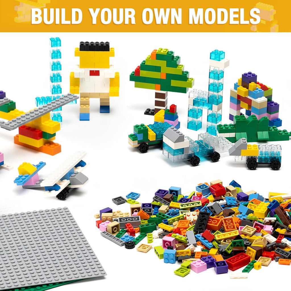 1600 Pieces Building Bricks, Building Bulk Block with 2 Packs 24x24 Studs Sticky Plate and 46PCS Wheel Accessory