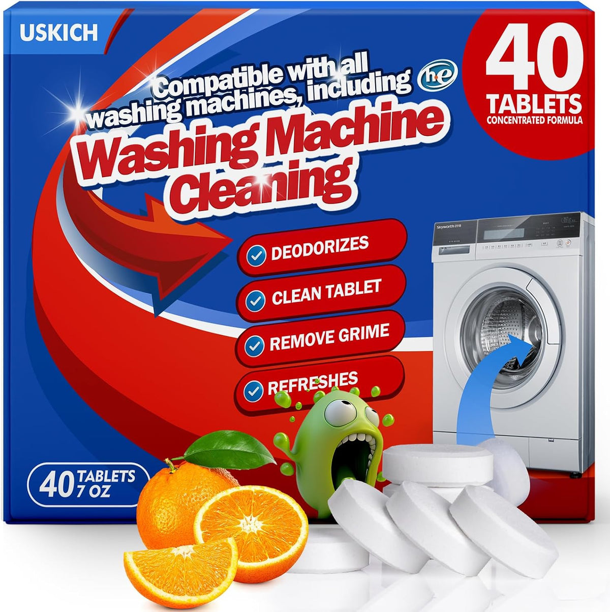 40 Pack Washing Machine Cleaner Tablets,Deep Cleaning Descaler For HE Front Loader & Top Load Washer,Washer Machine