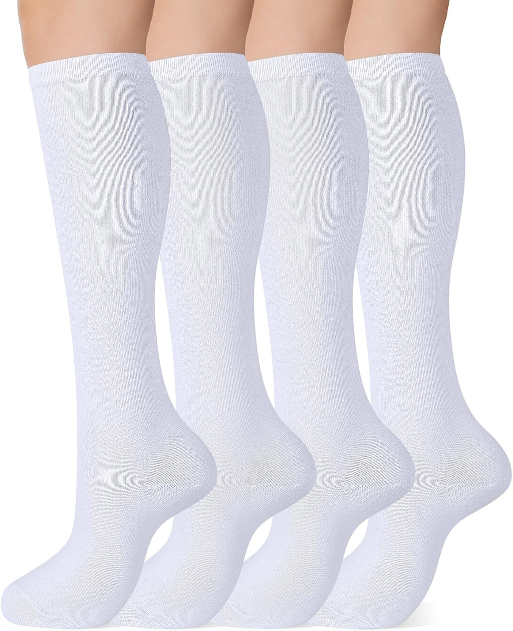 Knee High Socks for Women 4 Pairs, Cotton Long Dress Socks | Elastic Athletic Uniform Stockings, Tall Tube Socks