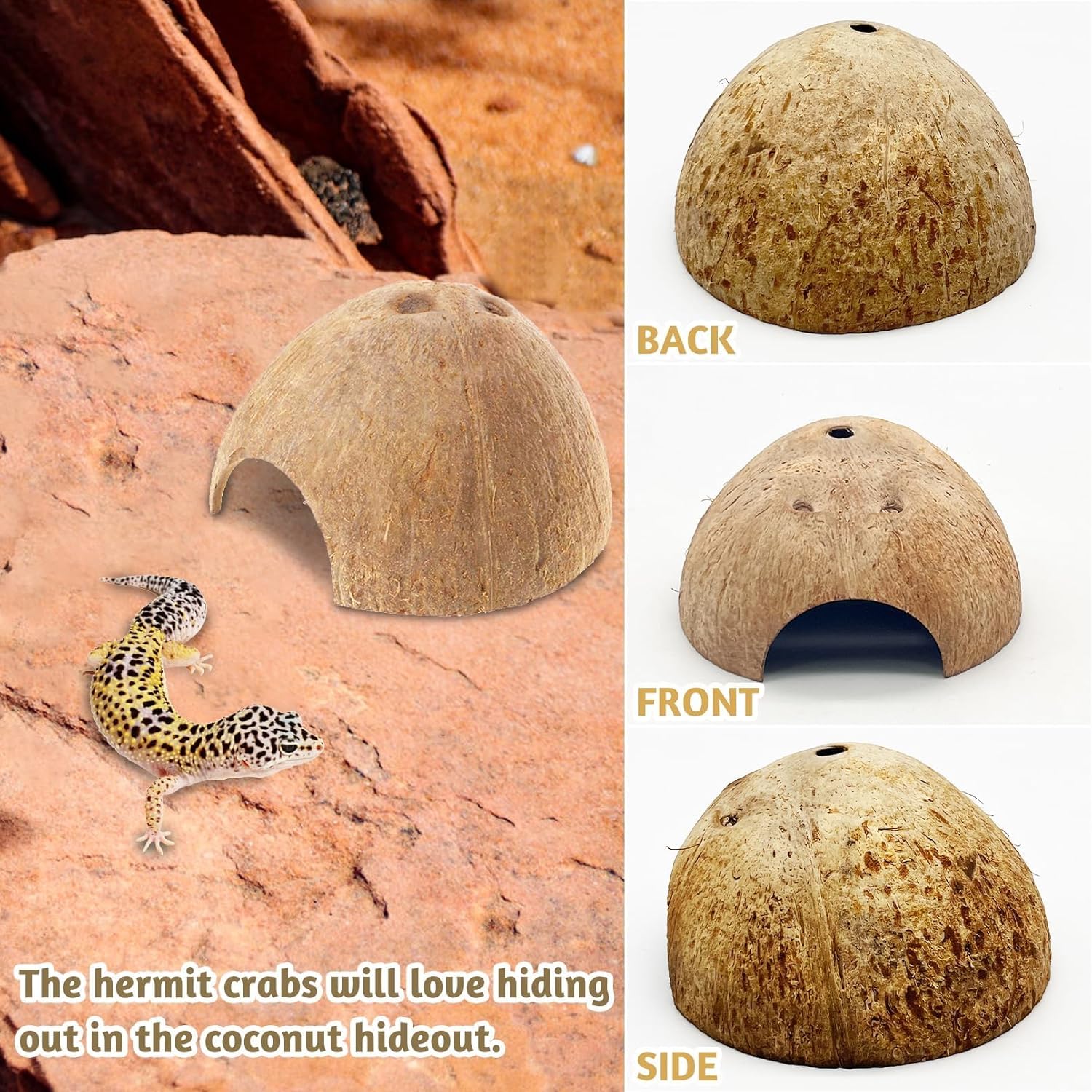 2 PCS Natural Coconut Reptile Hideouts Lizard Coco Hut Hermit Crab Hut Aquarium Fish Hide Cave Spider Snail Climber Toys