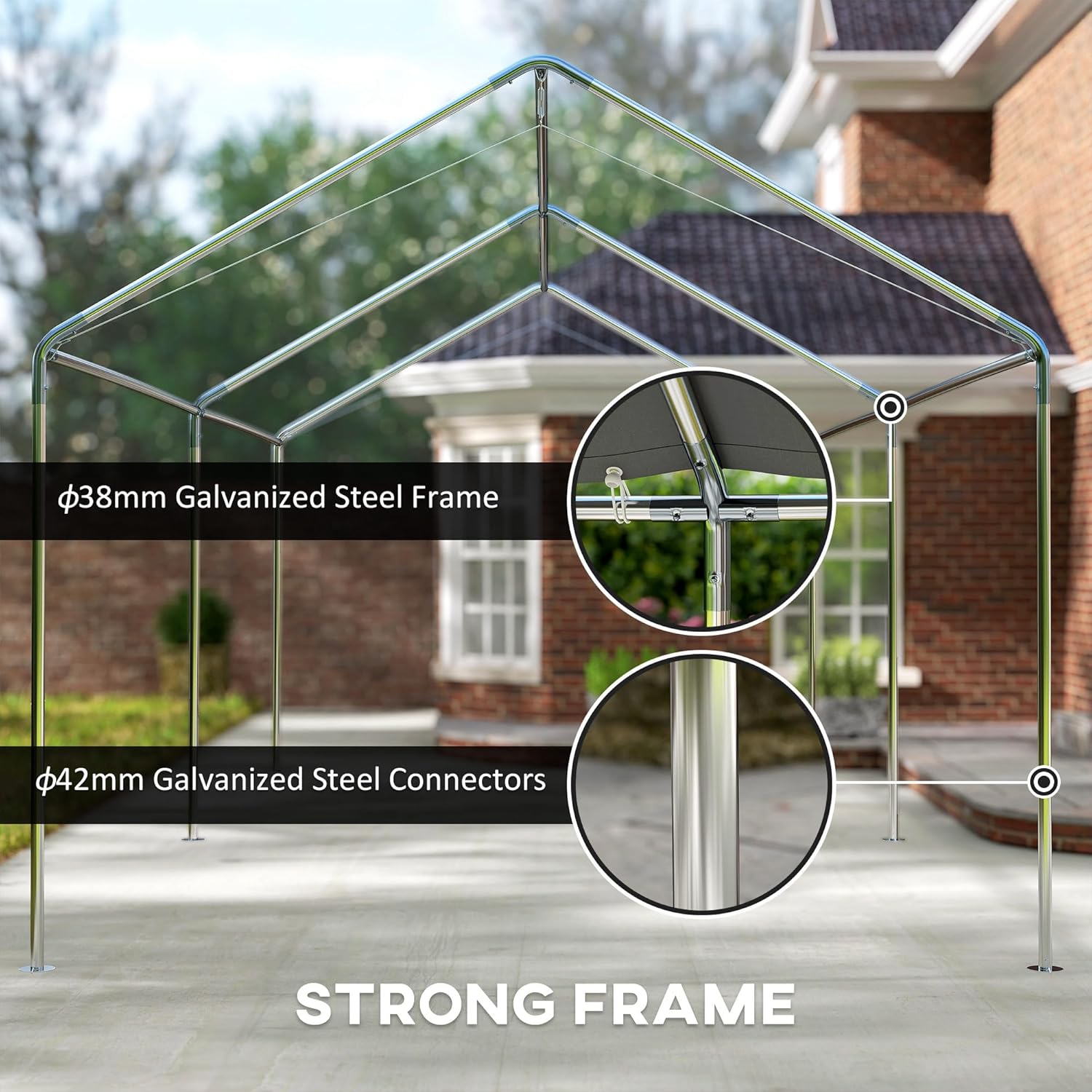 10'x20' Carport Outdoor Heavy Duty Galvanized Car Canopy Gray | Party Tent, Anchor Kit, 3 Reinforced Steel Cables