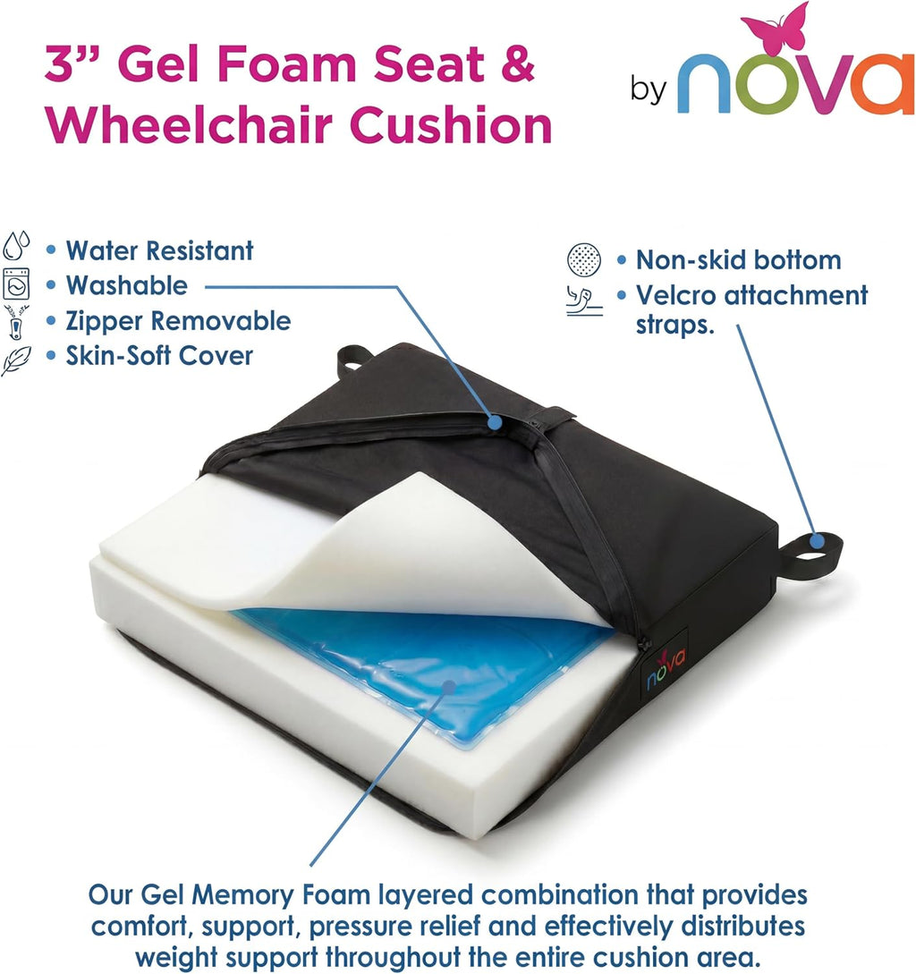 Medical Products Gel & Memory Foam Seat & Wheelchair Cushion in 8 Sizes (from 16” x 16” to 18” x 24” Extra Wide)