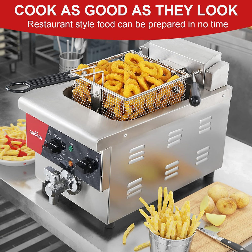 6L Electric Countertop Deep Fryer Extra Large with Drain,Timer,Basket and Lid for Restaurant Use 120V,1800W
