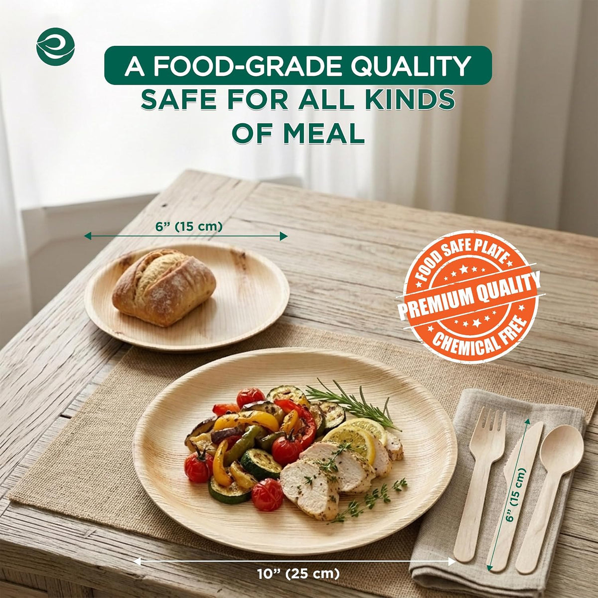 Bamboo Plates Combo Pack, (450 Pack, 6 & 10 Inch, Round)