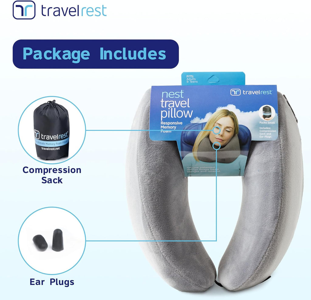 Sleep Neck Pillow Travel - Travel Essentials, Memory Foam, Neck Support Pillow for Long Flight, Plane Sleeping