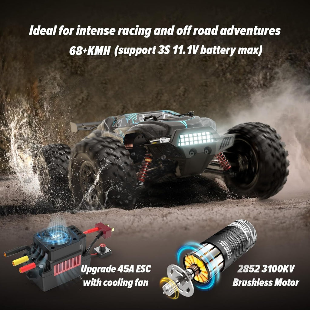 1/10 Off Road RC Cars Fast 68KM/H, RTR Brushless RC Car for Adults | High Speed Monster Truck Hobby Remote Control