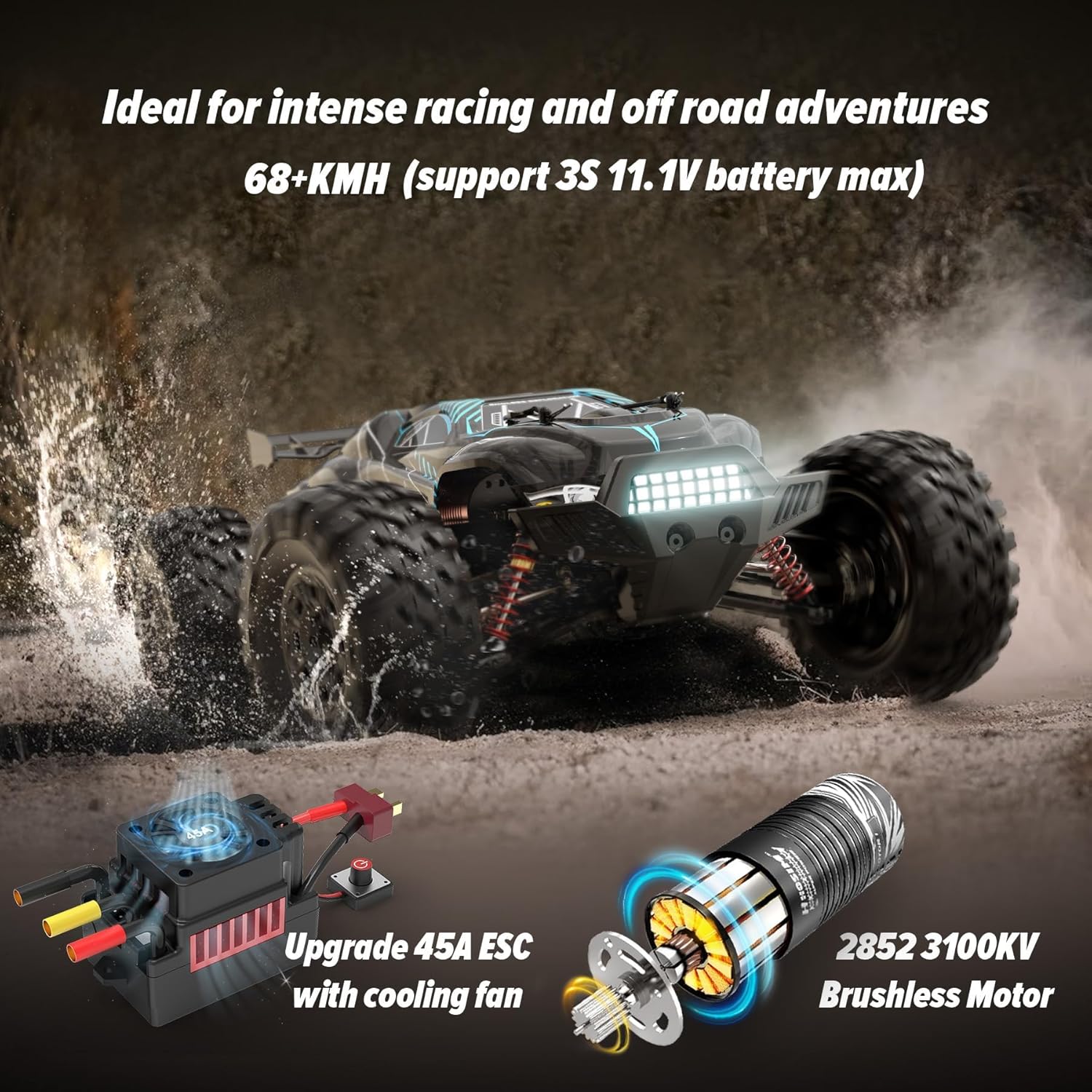 1/10 Off Road RC Cars Fast 68KM/H, RTR Brushless RC Car for Adults | High Speed Monster Truck Hobby Remote Control