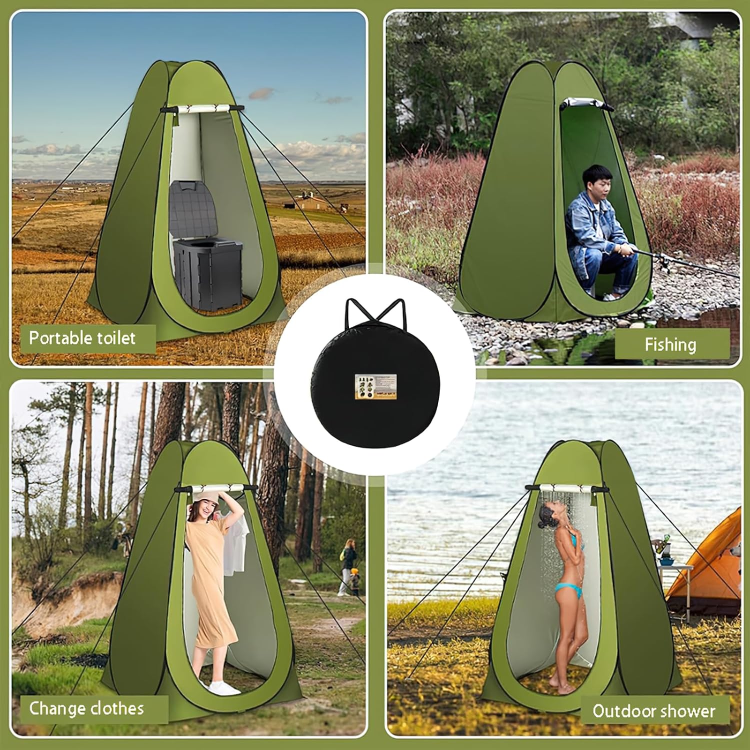 Portable Pop Up Privacy Tent with Camping Toilet, Outdoor Shower Shelter with Storage Bag, Ropes and Stakes