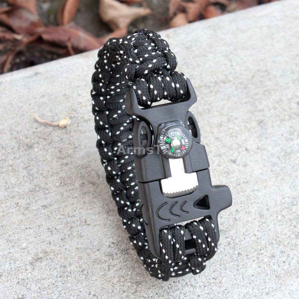 Paracord Survival Bracelet with Fire Starter, Compass -Outdoor Life Saving Tools- Stainless Steel Scraper, Whistle