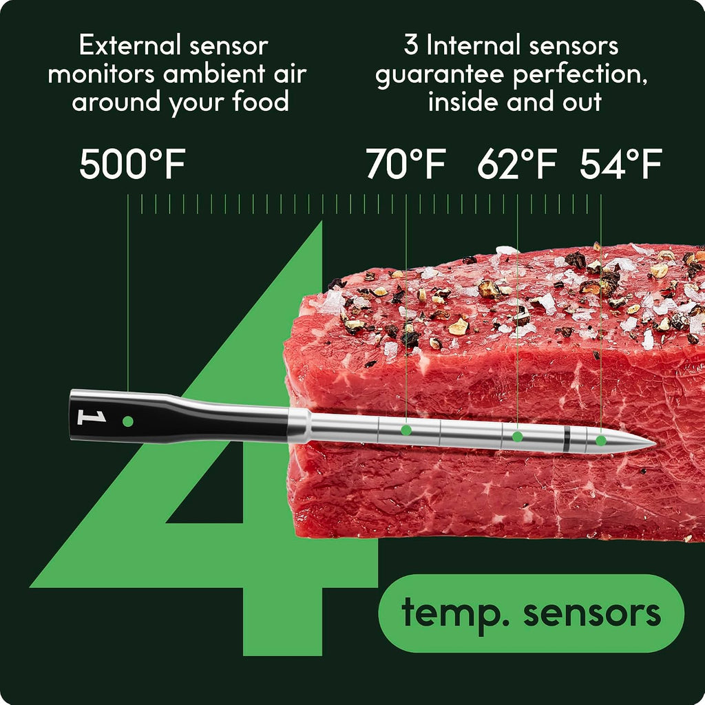 Sense Smart Wireless Meat Thermometer with 3 Ultra-Thin Probes, Unlimited Range Bluetooth Meat Thermometer, Digital