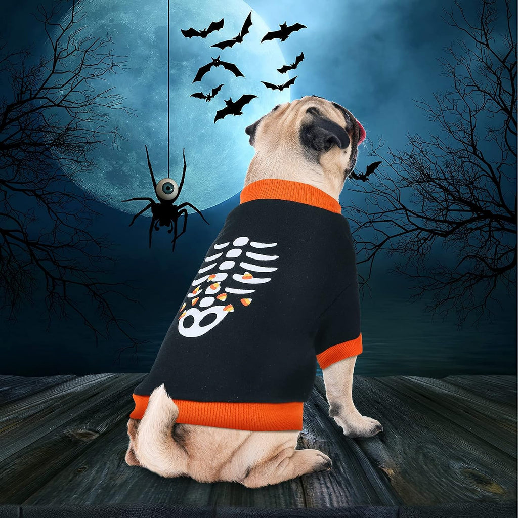 5 Pcs Halloween Dog Shirt & Clothes - Pumpkin Ghosts Skeletons Pet Costume - Funny Scary Dog Apparel - Party Cosplay