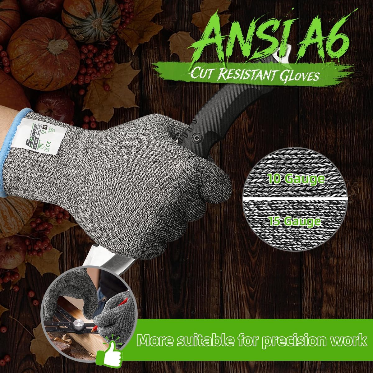 2 Pairs Core ANSI A6 Cut Resistant Gloves, Food Grade, CR1401, L