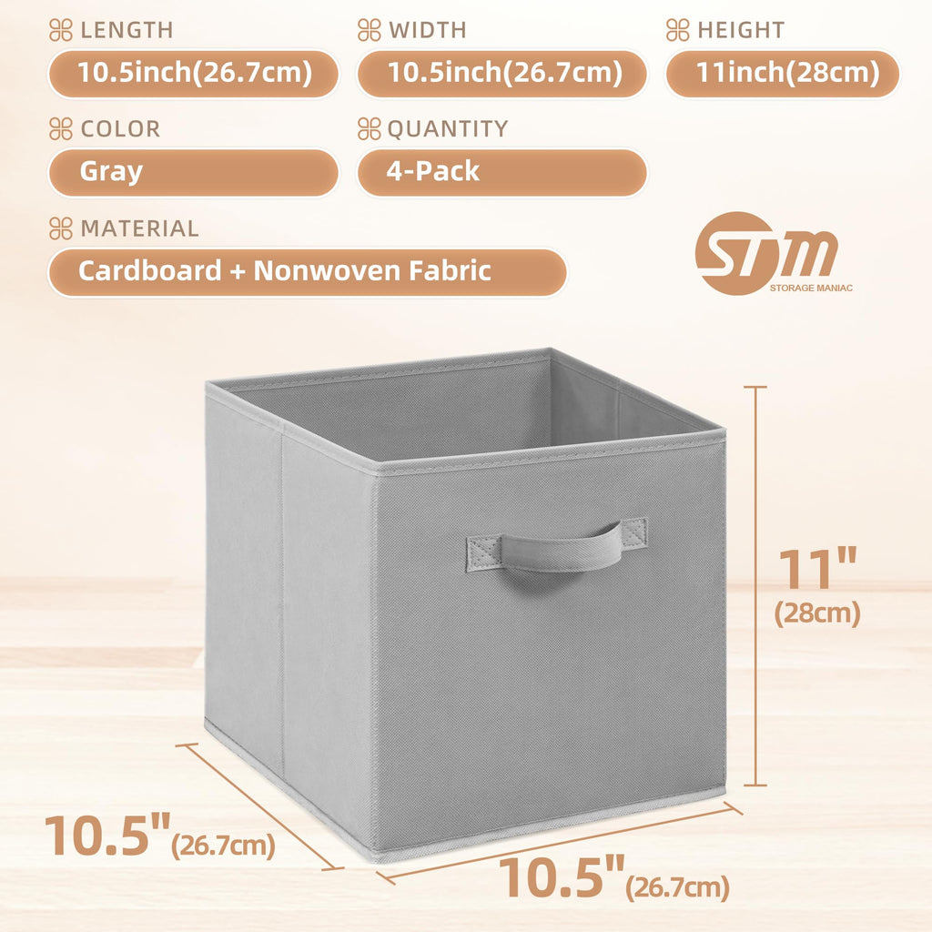 Storage Cubes, 11 Inch 4 Pack Collapsible Fabric Shelf Bins
